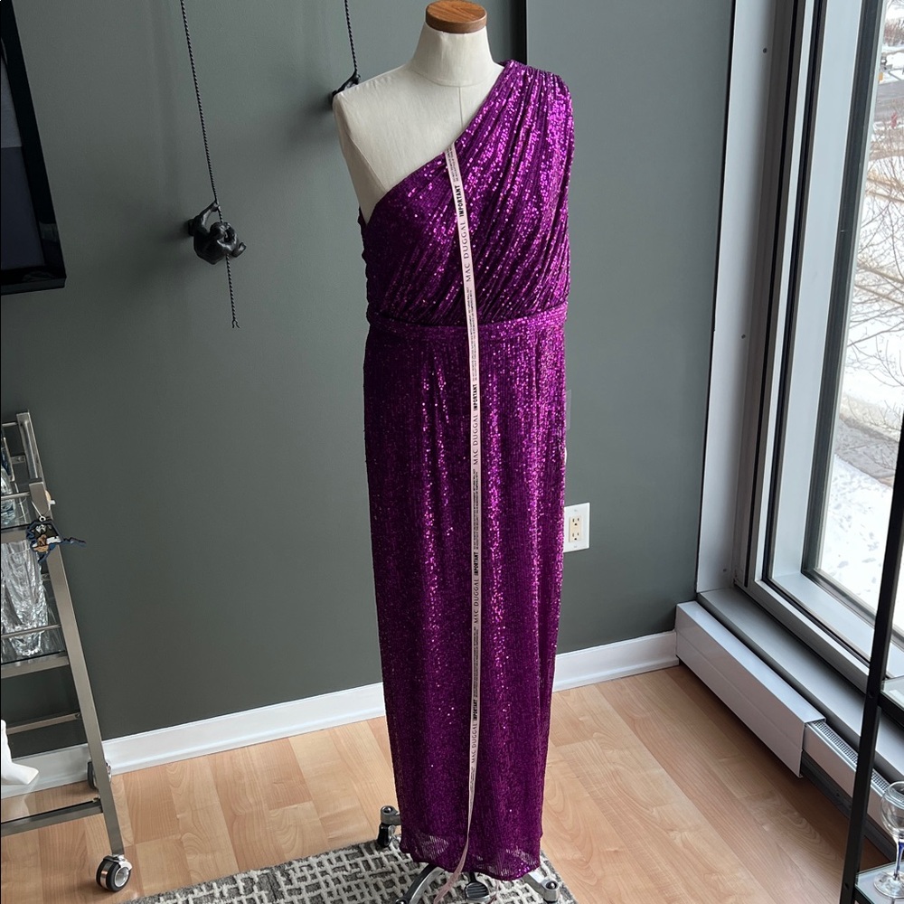 New IEENA for MAC DUGGAL Purple Sequined Ruched One Shoulder Gown Size 10